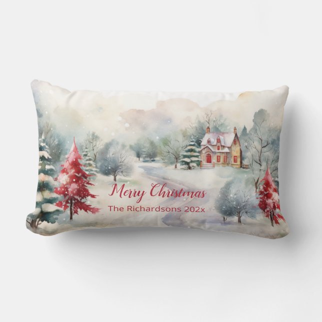 Christmas Pine Trees Lumbar Cushion (Front)