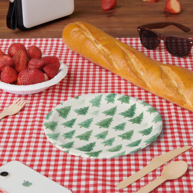 Christmas Pine Trees Paper Plates – Holiday Dinner (Picnic)