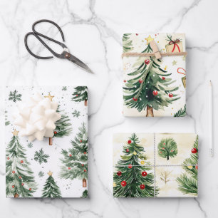 Christmas Pine Trees Whimsical Wrapping Paper Sheet