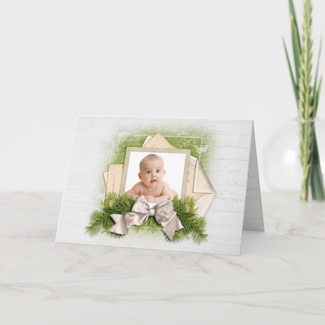 Christmas Pine Vintage Photo Frame Holiday Card (Front)