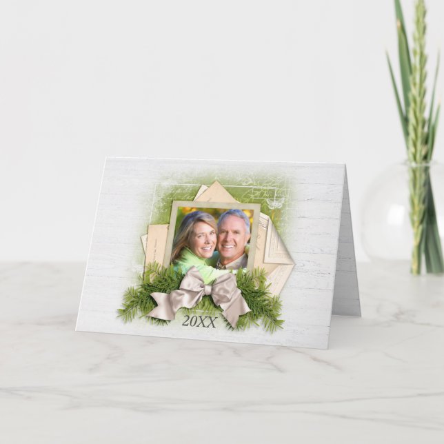 Christmas Pine Vintage Photo Frame Holiday Card (Front)