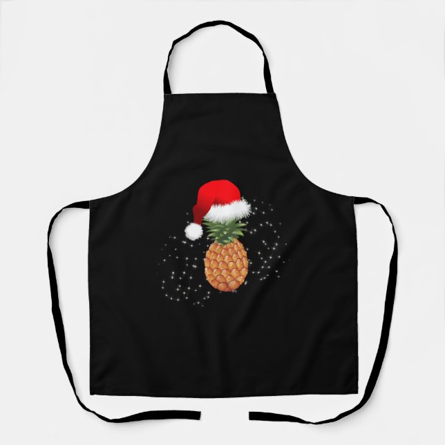 Christmas Pineapple With Santa Hat Xmas Holiday Apron (Front)