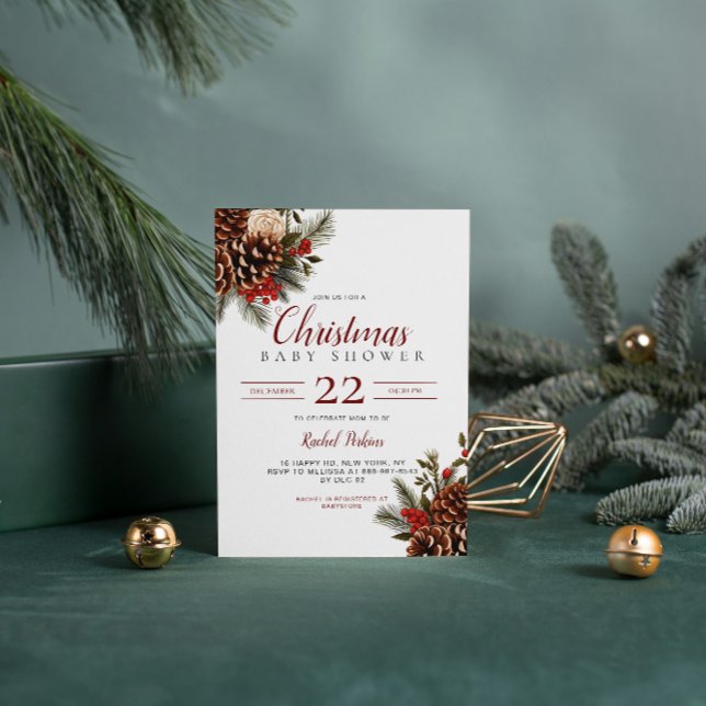 Christmas Pinecone Berries Unisex Baby Shower Invitation (Creator Uploaded)