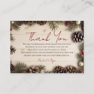 Christmas Pinecone Berries Wood Thank You Enclosure Card