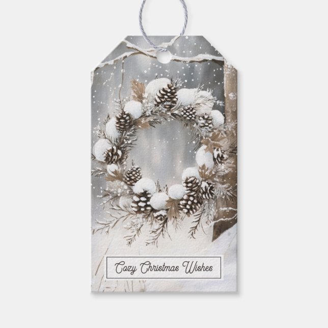 Christmas Pinecone Wreath Gift Tags (Front)