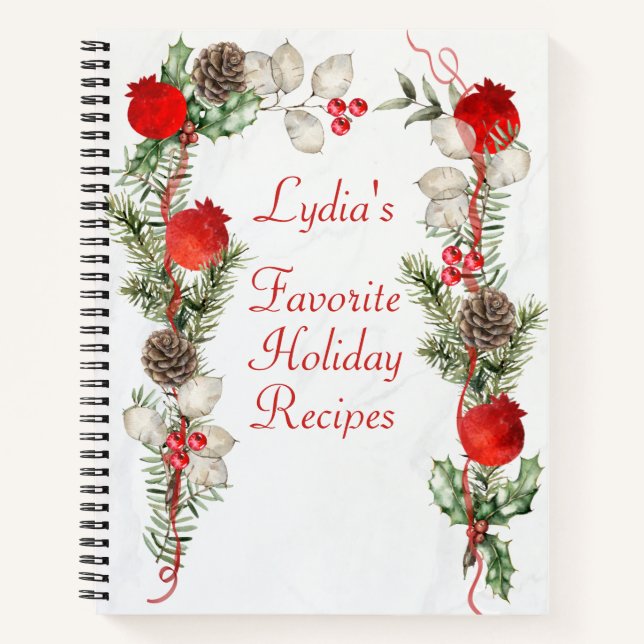 Christmas Pines and Berries Holiday Recipe Notebook (Front)