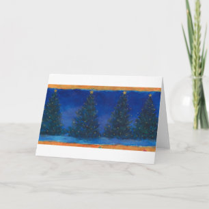 Christmas Pines Blue & Green on Gold Holiday Card