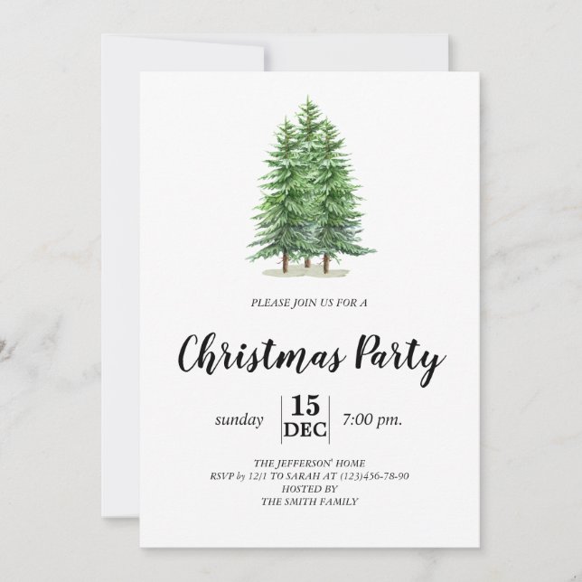 Christmas Pines Tree Chic Holiday Party Invitation (Front)