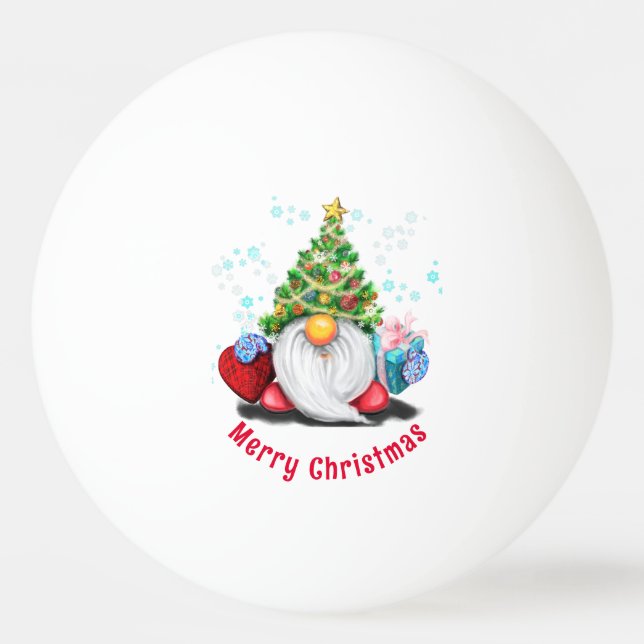 Christmas Ping Pong Ball Gnome with Gift (Front)