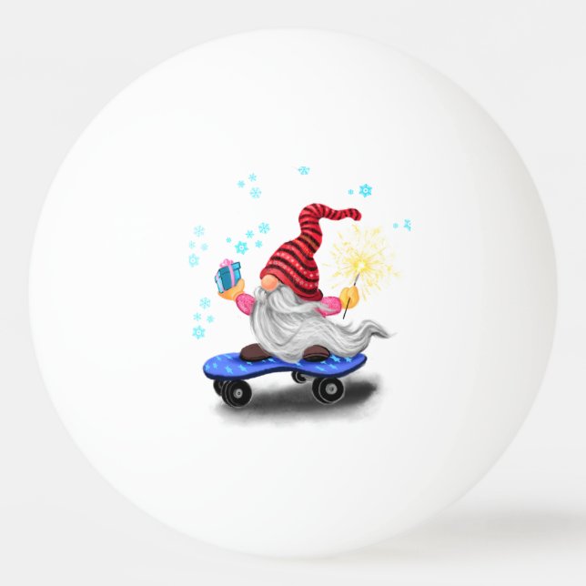Christmas Ping Pong Ball Skater Gnome with Gifts (Front)
