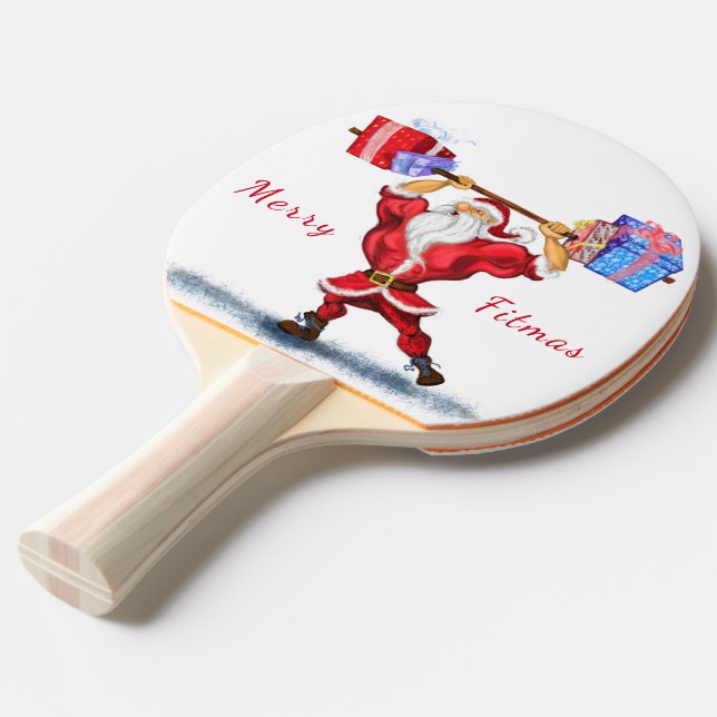 Christmas Ping Pong Paddle Gift Bodybuilder Santa (Front Angle)