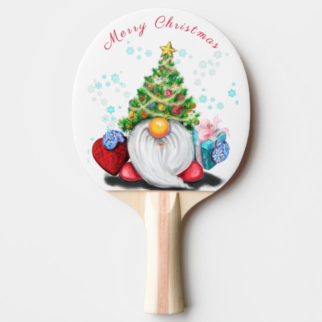Christmas Ping Pong Paddle Gnome with Gift (Front)