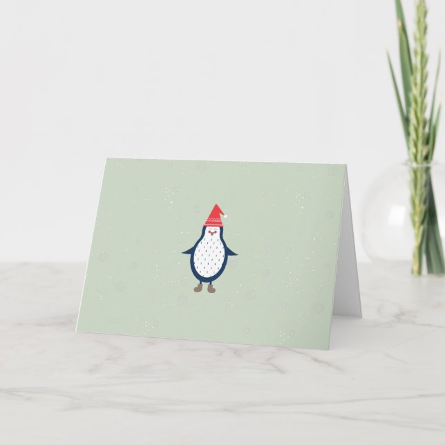 Christmas Pinguin Modern Flat Custom text EDITABLE Holiday Card (Front)