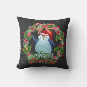 CHRISTMAS PINGUIN WITH WREATH CUSHION