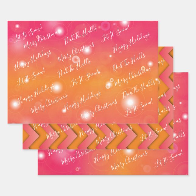 Christmas Pink and Orange Pattern Wrapping Paper (Set)