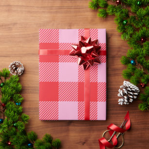 Christmas Pink and Red Buffalo Plaid Wrapping Paper