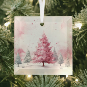 Christmas Pink Beautiful Pattern Glass Tree Decoration