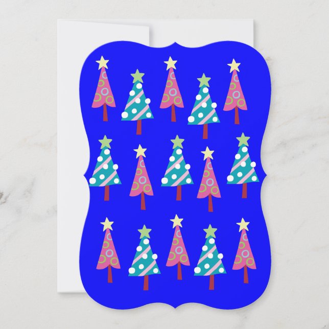 Christmas Pink & Blue Trees Flat Greeting Card (Front)