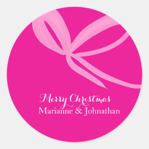 Christmas Pink Bright Bows Hand Drawn Classic Round Sticker