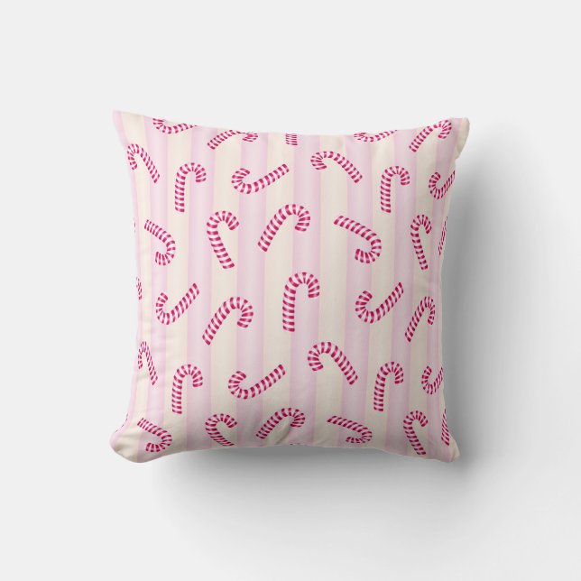 Christmas Pink Candycanes Pattern Cushion (Front)