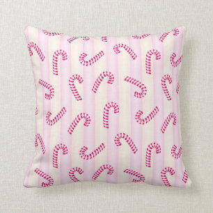 Christmas Pink Candycanes Pattern Cushion