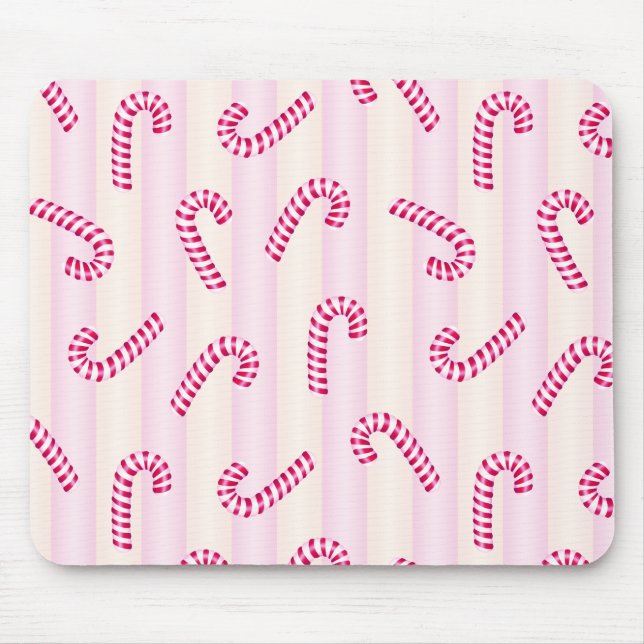 Christmas Pink Candycanes Pattern Mouse Pad (Front)
