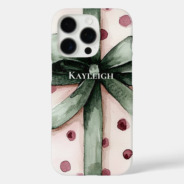 Christmas Pink Dots Green Ribbon & Bow   Case-Mate iPhone Case (Back)