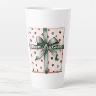 Christmas Pink Dots Green Ribbon & Bow Latte Mug