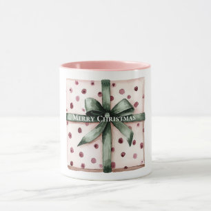 Christmas Pink Dots Green Ribbon & Bow Mug