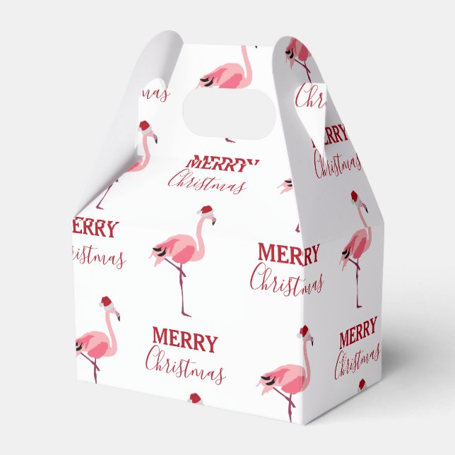 Christmas Pink Flamingo Bird with Santa Hat Favour Box (Front Side)