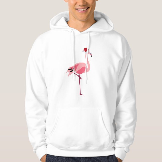 Christmas Pink Flamingo Bird with Santa Hat Hoodie (Front)