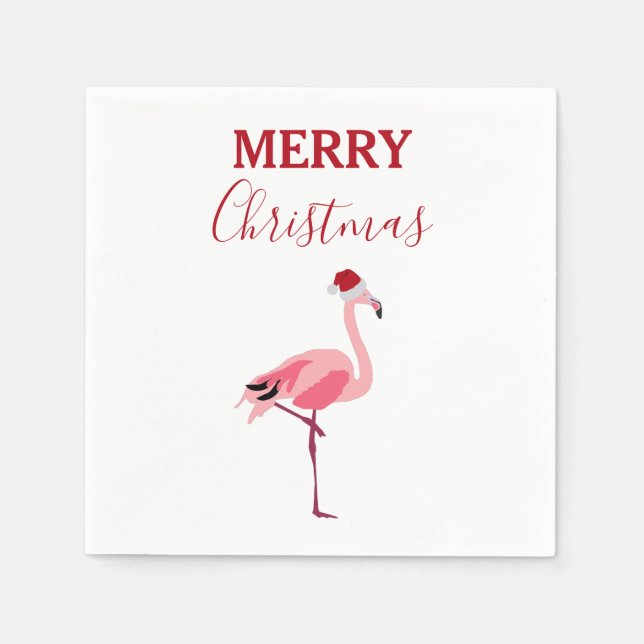 Christmas Pink Flamingo Bird with Santa Hat  Napkin (Front)