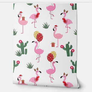 Christmas Pink Flamingo Party Holidays Wallpaper