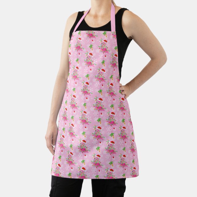 Christmas Pink Flamingo Pattern Apron (Insitu)