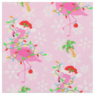 Christmas Pink Flamingo Pattern Fabric