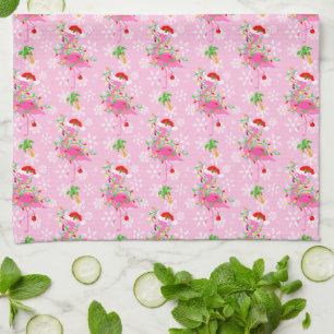 Christmas Pink Flamingo Pattern Tea Towel