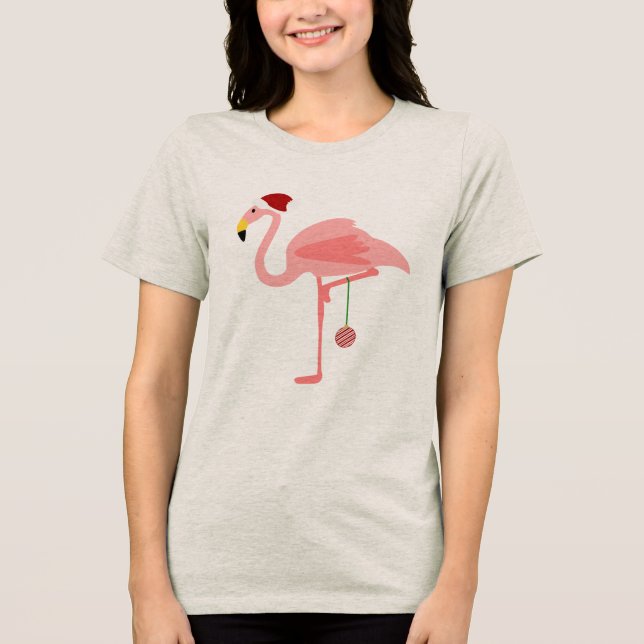 Christmas pink flamingo Tri-Blend shirt (Front)