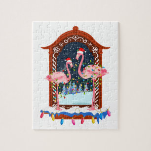Christmas Pink Flamingos Holiday Jigsaw Puzzle