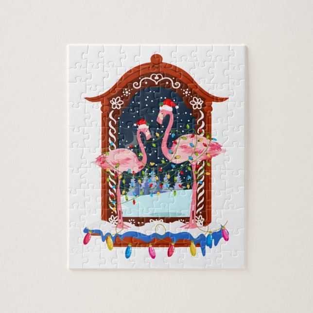 Christmas Pink Flamingos Holiday Jigsaw Puzzle (Vertical)