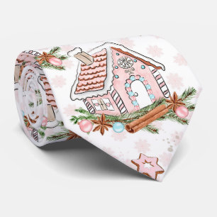 Christmas Pink Gingerbread House Tie