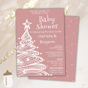 Christmas Pink Girl Couples Baby Shower Invitation