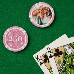 Christmas Pink Glitter Custom Photo 250 Value Poker Chips
