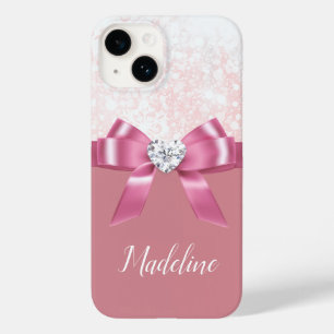 Christmas Pink Glitter Snowflake Ribbon Diamond Case-Mate iPhone 14 Case