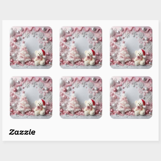 Christmas Pink Glittery Baby Elements  Square Sticker (Sheet)