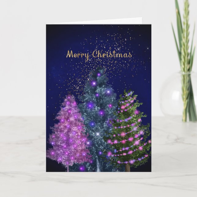 Christmas Pink Gold Tree Graphic Holiday Card (Front)