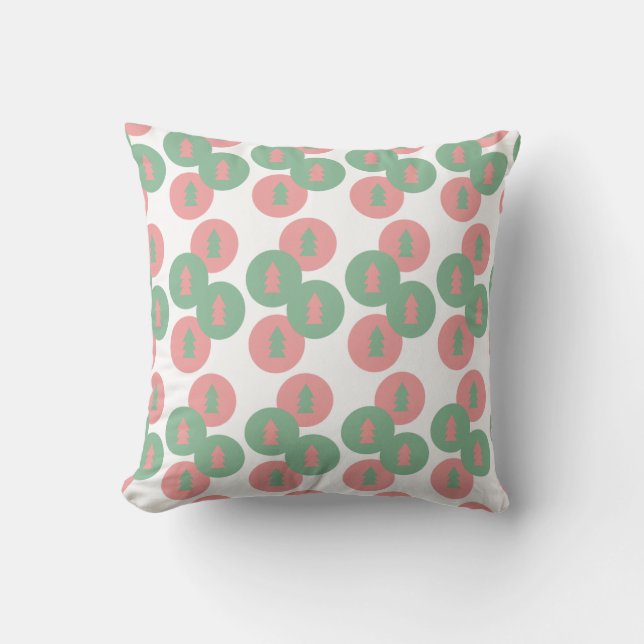 Christmas Pink Green Dot Christmas Tree Festive Cushion (Front)