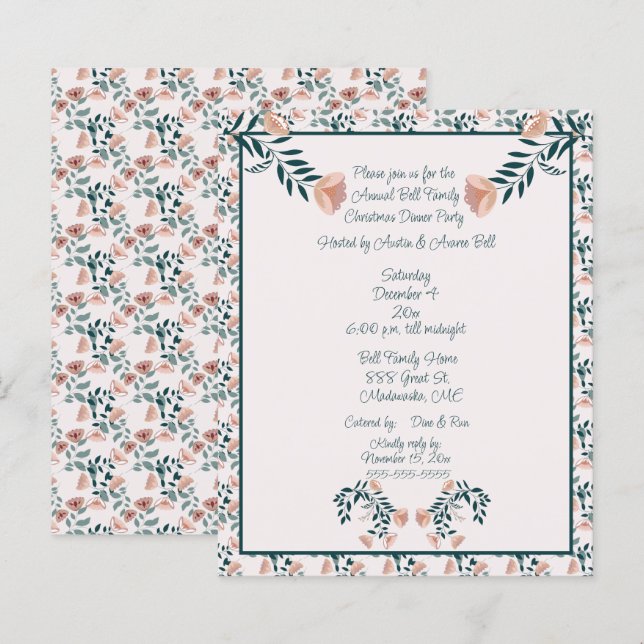 Christmas Pink Green Floral Scandinavian Folk Art  (Front/Back)