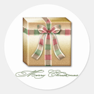 Christmas Pink Green Gold Package With Ribbons Classic Round Sticker