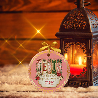 Christmas Pink Jesus is the Reason for the Season Ceramic Tree Decoration