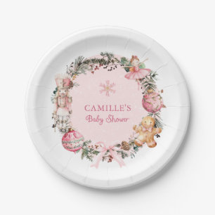 Christmas Pink Nutcracker Baby Shower Paper Plate